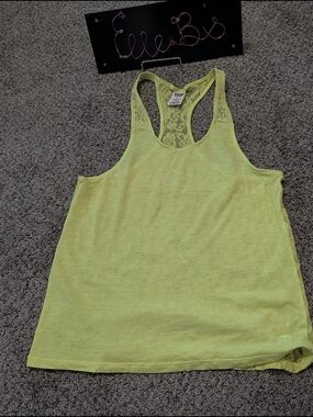 EUC PINK Victoria's Secret Neon Lime Lace-Back Racerback Tank Xs